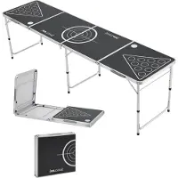 En.casa Bierpong Tisch Ibiza Beer Pong Tisch verstellbar und klappbar 240x60cm Aluminium-Konstruktion Schwarz