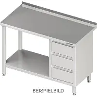 Stalgast Arbeitstisch 1 Boden, 3er Schublade rechts, Hochwertiger Tisch aus rostfreiem, ferritischem Stahl, Maße: 1800 x 700 x 850 mm