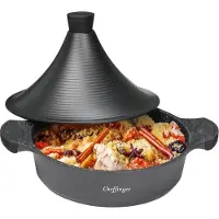 Cheffinger Aluguss Tajine Tagine Ø32cm Induktion Silikongriffe Gartopf Dampfgarer Bräter Schwarz