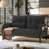 OKWISH Modernes Zweisitzer Relaxsofa mit ergonomische Rückenlehne und Armlehnen,Polstermöbel mit Cord-Material,mit Metallfüße und Seitentaschen,Grau