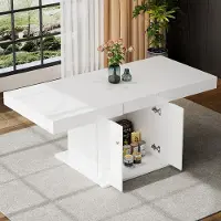 Sweiko Ausziehbarer Esstisch, L140/180xW80xH76cm,Esstisch mit Stauraum, rechteckiger Esstisch, Kaffee-Freizeittisch, Platzsparender multifunktionaler Esstisch, Automatischer Teleskoptisch,Weiß