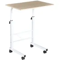 MODFU Beistelltisch C Form höhenverstellbar Ahorn 60x40x78 cm mit Rollen und Bremsen, stabiler Stahlrahmen, pflegeleichte Tischplatte, mobil