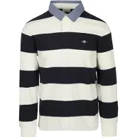 Gant Langarm-Poloshirt "REG CHAMBRAY STRIPE HEAVY RUGGER", Herren, Gr. XXL, weiß (eggshell), Obermaterial: 100% Baumwolle, gestreift, regular fit, Shirts Langarm-Poloshirt