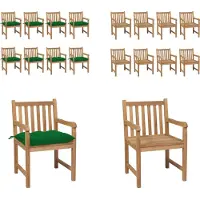 vidaXL Gartenstühle 8 Stk. mit Grünen Kissen Massivholz Teak - Gartenstuhl - Gartenstühle - Gartensessel - Holzstuhl