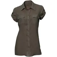 HEINE Klassische Bluse "Hemdbluse Kurzarm-Bluse im Viskose-Mix", Damen, Gr. 46, braun (oliv), Sportlich, Blusen Klassische Bluse