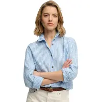 Superdry für Damen. W4010587A Premium Slim Fit Hemd blau (XXS), Lässig, Leinen, Langarm