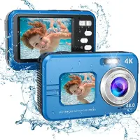 INF Unterwasserkamera wasserdicht 48MP/4K/16x Zoom/Dual-Screen/Autofokus Blau