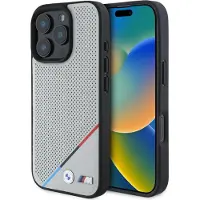 BMW Etui M Perforiert Tricolor Linie Magsafe Na Iphone 16 Pro - Szare