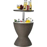 Costway 3 in 1 Cool Bar, Beistelltisch, 30L Outdoor Bier- & Weinkühler, Getränkekühler mit Abflussloch, für Terrasse, Party, Poolbereiche, Braun