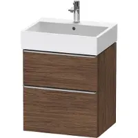 Duravit D-Neo Waschtischunterbau wandhängend, 584x625x442mm, 1 Auszug, 1 Schubkasten, mit Griff Edelstahl gebürstet, DE4371070210000, Farbe: Nussbaum Dunkel Matt Dekor