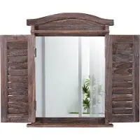 Mendler Wandspiegel Spiegelfenster mit Fensterläden 53x42x5cm braun shabby