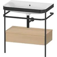 Duravit Happy D.2 Plus c-bonded Set mit Metallkonsole und Schubkasten, 775x490mm, ohne Hahnloch, HP4742N7171, Farbe: Mediterrane Eiche Echtholzfurnier