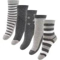Minymo Socken - 5er-Pack - Licht Grau Meliert m. Streifen - - 19/22 - Socken