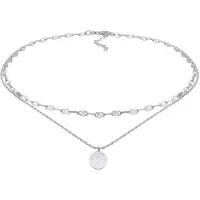 Elli Silberkette "Halskette Choker Layer Vintage Plättchen Anhänger 925 Silber" Gr. 36, silber, Halsketten, Damen, Silber 925 (Sterlingsilber), Silberkette