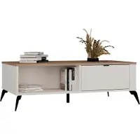 Top E Shop CORDOBA Couchtisch, Kaschmirbeige, Castello Eiche, 2 Schubladen für das Wohnzimmer