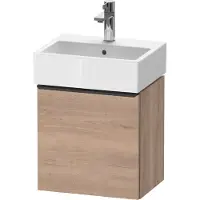 Duravit D-Neo, Konsolenwaschtischunterbau wandhängend, 434x440x322mm, eine Tür, Türanschlag Rechts, mit Griff Diamantschwarz, DE4217RBD550000, Farbe: Eiche Marmoriert Dekor
