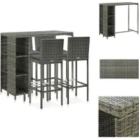 vidaXL 5-tlg. Gartenbar-Set mit Kissen Poly Rattan Grau - Gartenmöbel-Sets