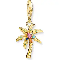 Thomas Sabo Charm-Einhänger "Palme", blau (gelbgoldfarben, bunt, bunt), Charms, Damen, Silber 925 (recycelt), Charm-Einhänger, mit Glas-Keramik Stein, Korund (synth.), Zirkonia (synth.)