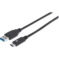 Manhattan SuperSpeed+ USB-C Anschlusskabel, USB 3.1, Gen 2, Typ A Stecker - Typ C Stecker, 10 Gbps, 1 m, Schwarz, 1 m, USB A, USB C, USB 3.2 Gen 2 (3.1 Gen 2), 10 Gbit/s, Schwarz