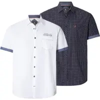 Jan Vanderstorm Kurzarmhemd "Doppelpack Hemd HENOCH", Herren, Gr. 6XL, weit, blau (dunkelblau weiß), Obermaterial: 100% Baumwolle CO., Hemden Kurzarmhemd, Topseller