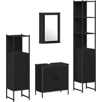 vidaXL Badezimmermöbel-Set 4 stk. Schwarz 33 x 33 x 185,5 cm
