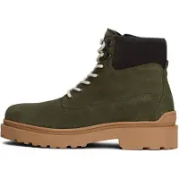 Tommy Hilfiger Schnürboots TOMMY JEANS "TJM LACE UP BOOT SUEDE", Herren, Gr. 45, Textil, olivgrün, Veloursleder, used, Schuhe Schnürboots, Blockabsatz, Outdoorboots, mit Ösen, im Bergsteigerlook