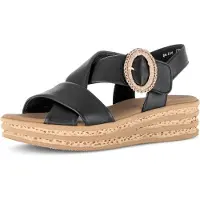 Gabor Keilsandalette , Damen, Gr. 39, schwarz, Glattleder, Schuhe Keilsandalette, Plateau, Riemchensandale, Sommerschuh mit Zierschnalle