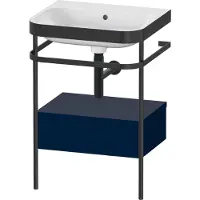 Duravit Happy D.2 Plus c-bonded Set mit Metallkonsole und Schubkasten, 575x490mm, Ohne Hahnloch, HP4740N9898, Farbe: Nachtblau Seidenmatt Lack