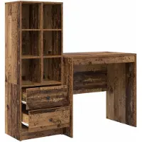 Syfax Schreibtisch mit Schubladen mit Regal 2 pcs Altholz