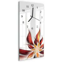 Tulup Glasuhr Wanduhr Küchenuhr Echt-Glas 30x60 Blume Mehrfarbig