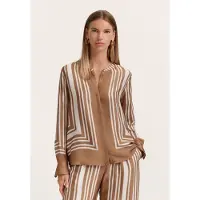Bugatti Langarmbluse , Damen, Gr. 36, braun (70, braun), Chiffon, 100% Viskose, bedruckt, normal, Rundhals, Blusen Langarmbluse, Modern Fit mit grafischem Print