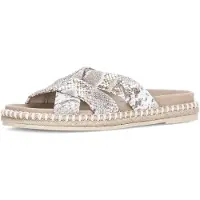 Gabor Pantolette , Damen, Gr. 42, Synthetik, beige (grau, silberfarben), Ziegenleder, Reptilienprägung, Schuhe Pantolette, Plateau, Sommerschuh, Schlupfschuh in modischer Optik