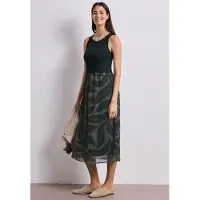 Street One Midikleid , Damen, Gr. 42, N-Gr, deep bound grün, Web, Obermaterial: 97% Viskose, 3% Elasthan. Futter: 100% Viskose, bedruckt, wadenlang, Rundhals, Kleider Midikleid, Strukturmix, bedruckt