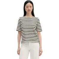 Marc O'Polo T-Shirt , Damen, Gr. S, schwarz-weiß (sanftes weiß), Jersey, Obermaterial: 100% Baumwolle, gerade normal, U-Boot-Ausschnitt, Shirts T-Shirt, straight aus weichem Jersey, geringelt