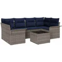 vidaXL Gartensofa-set 7 Stk. Grau und Marineblau Poly-Rattan