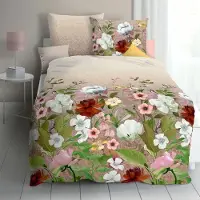 Kaeppel Bettwäsche "Wildblumen", beige (natur), B/L: 155cm x 200cm, 1 Stk., 1 Stk., Satin, B/L: 80cm x 80cm, 2, Satin, Obermaterial: 100% Baumwolle, Bettwäsche, Bettwäsche