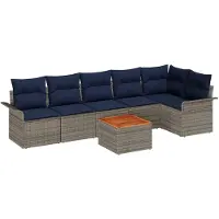 vidaXL Gartensofa-set 7 Stk. 6-Sitzanzahl Grau und Marineblau