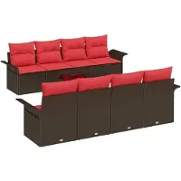 vidaXL Gartensofa-set 9 Stk. Beige und Rot Poly-Rattan
