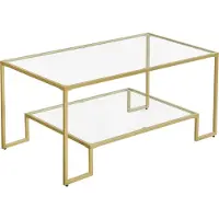 Vasagle Couchtisch Glastisch Wohnzimmertisch 2 Ablagen aus gehärtetem Glas Stahlrahmen 100 x 55 x 45 cm Dekoration für Wohnzimmer goldfarben