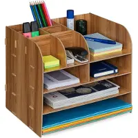 OEM Schreibtischorganizer mit 10 Fächern für Briefe und Stifte - Maße: 275 x 325 x 25 cm - dunkelbraunes MDF
