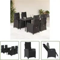 The Living Store 5-tlg. Garten-Essgruppe mit Kissen Schwarz Poly Rattan