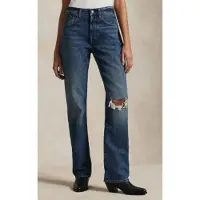 Ralph Lauren für Damen. 211969401001 Relaxed Straight Fit Jeans mit hohem Bund blau (28/32), Lässig, Baumwolle, Denim
