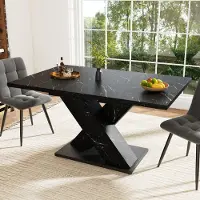 Flieks ausziehbarer Esstisch rechteckig, Küchentisch Teleskoptisch 119-158.5x80x75 cm, Holzfarbener Ausziehtisch für 6 Personen, Schwarz