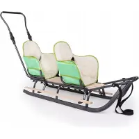 Sonstiges Schlitten mit Unteranzug 135cm Zwillingsschlitten Zugleine Kinderschlitten Metall Holzsitz Winterfußsack DUO Twin; Grün