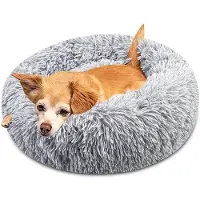 OEM Hunde-Kissen, Wasbar, Plüsch, für kleine Hunde, 50 cm Durchmesser, Grau