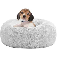 OEM Orthopädisches Hundebett Rundes Hundekissen Hundebank Katzenbett Donut Knuddel Hundematsch Waschbar, 60 cm Ø, Hellgrau