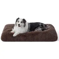 OEM Großes Hundebett aus Pluche, 104x74x8 cm, Antislipboden, braun, für große Hunde