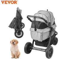 OEM Hundebuggy inklapbar - Hundewagen - Wassertochter - bis 34kg Tragfähigkeit - wasserdicht - grau - mit 3 Rädern - 360° drehbares Vorderrad