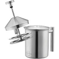 Markenlos Handmilchschäumer 400 ml - Mit doppeltem Sieb und innovativem Druckmechanismus