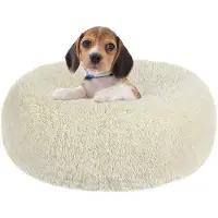 OEM Orthopädisches Hundebett Rundes Hundekissen Hundebank Katzenbett Donut Knuddel Hundematt Waschbar, 60 cm Ø, Beige